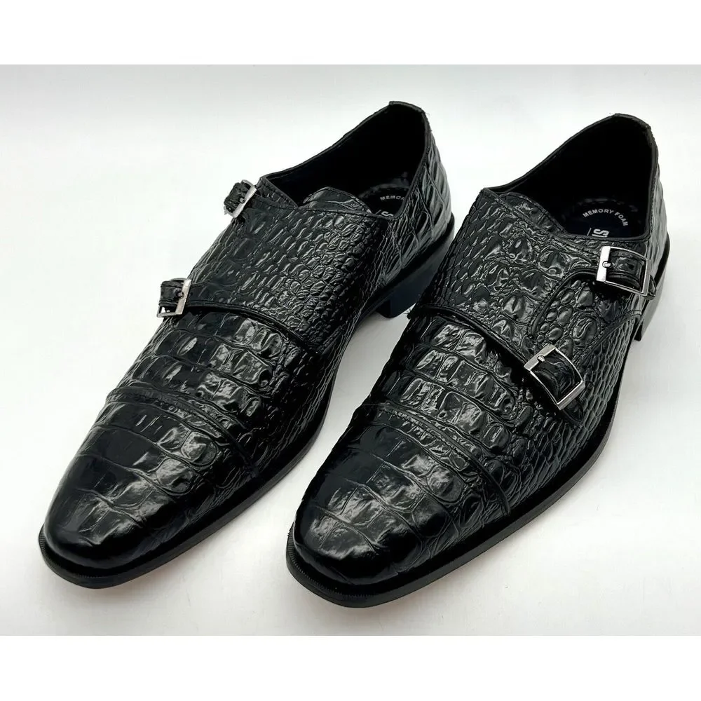 Stacy Adams Golato Black Men Size 11.5M Monk Strap Leather Croc Print - Picture 4 of 16